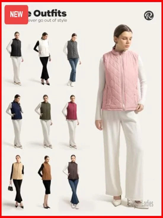 Quilted Puffer Vest Water-Resistant Lightweight with Pockets Regular Fit - Picture 6 of 7